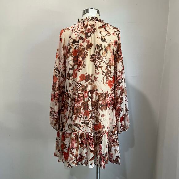 H&M Floral Mini Dress Size 6 NWT Long Sleeve Tiered Boho Fall Romantic - Picture 2 of 7